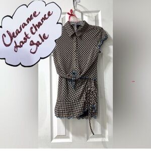 Expired Girl Size S Black/Tan Gingham With Blue Accents Mini Skirt & Top 2Pc Set